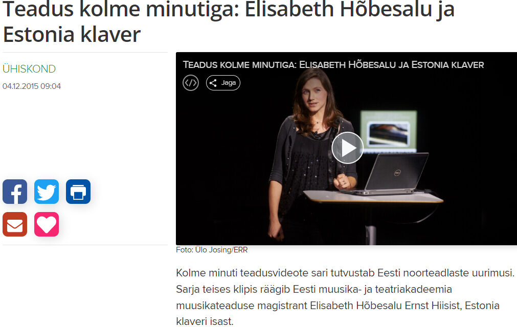 Teadus kolme minutiga: Elisabeth Hõbesalu ja Estonia klaver